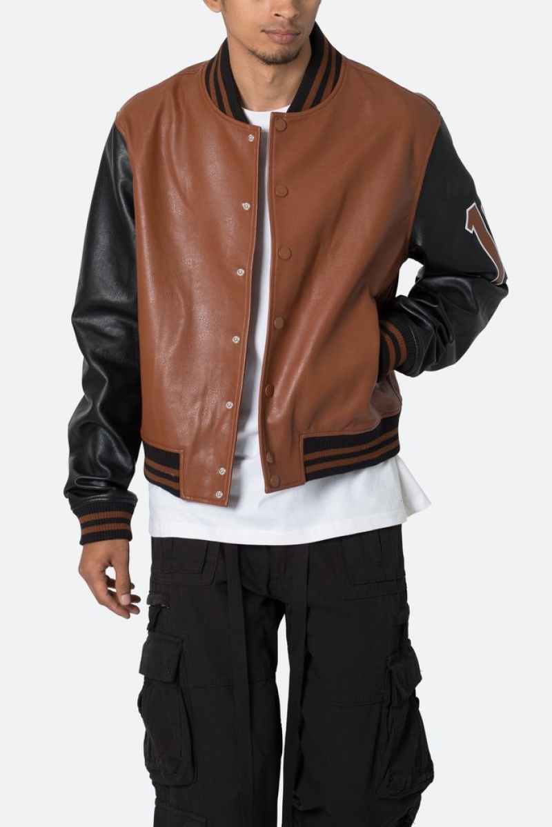 Vestes Mnml PU Varsity Jacket Black/Brown  | XPD-5992659