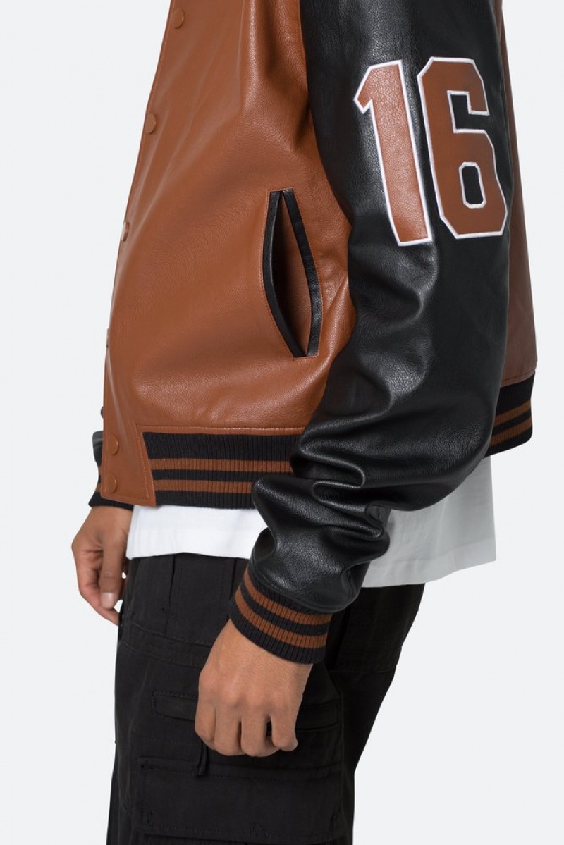 Vestes Mnml PU Varsity Jacket Black/Brown  | XPD-5992659