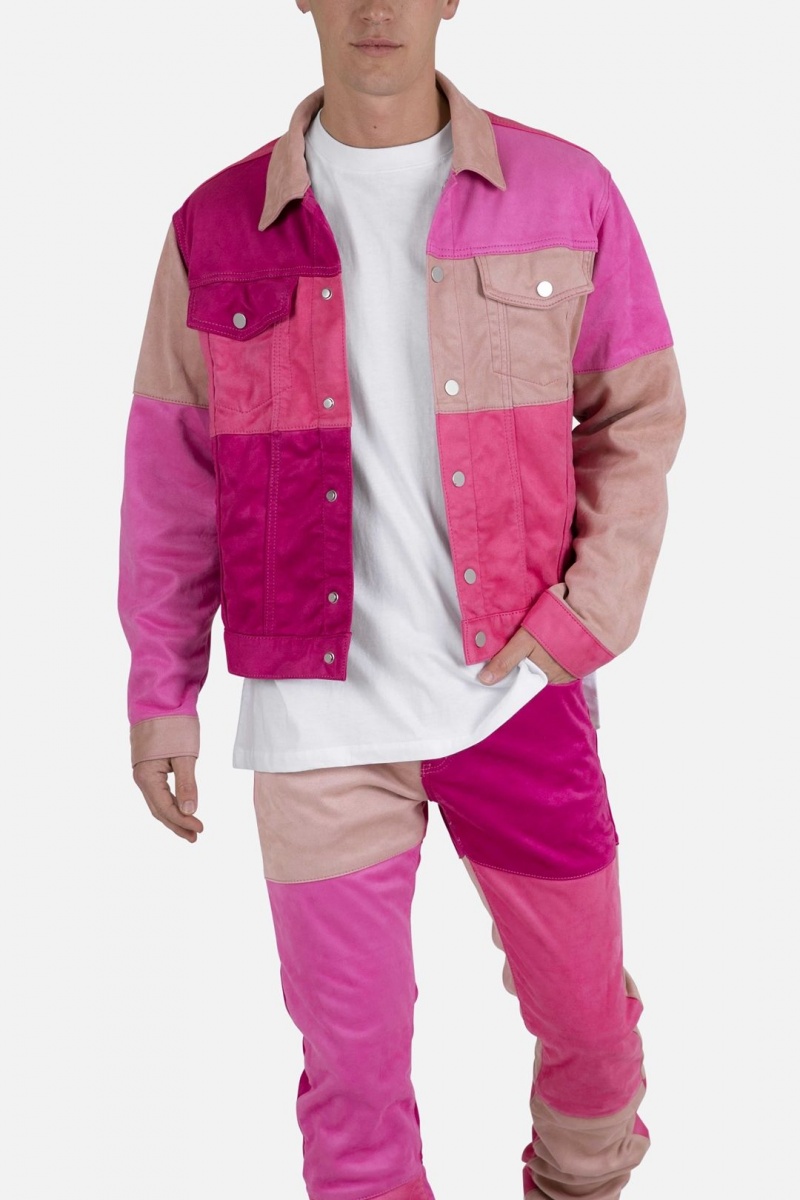 Vestes Mnml Patchwork Daim Trucker Rose Homme | DZF-9561967