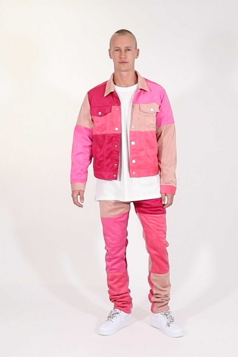 Vestes Mnml Patchwork Daim Trucker Rose Homme | DZF-9561967