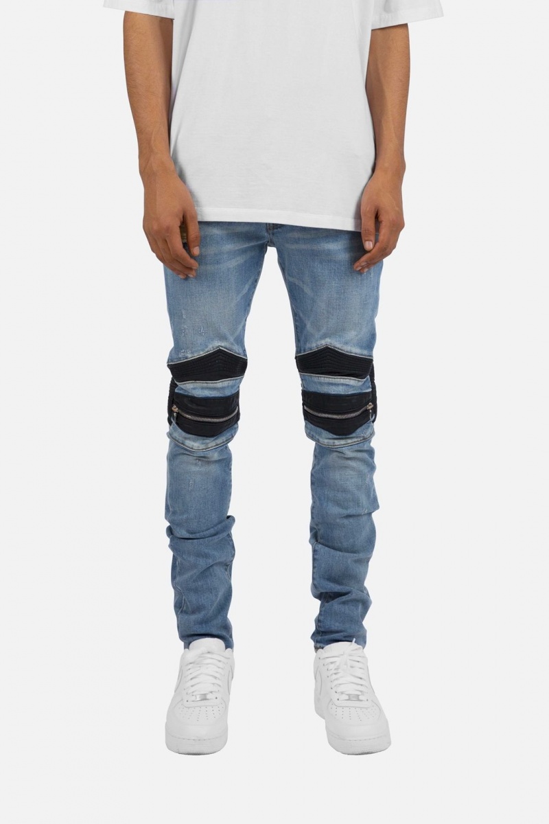 Skinny Denim Mnml X186 Moto Mince Denim Blue/Black Homme | TPP-5881270