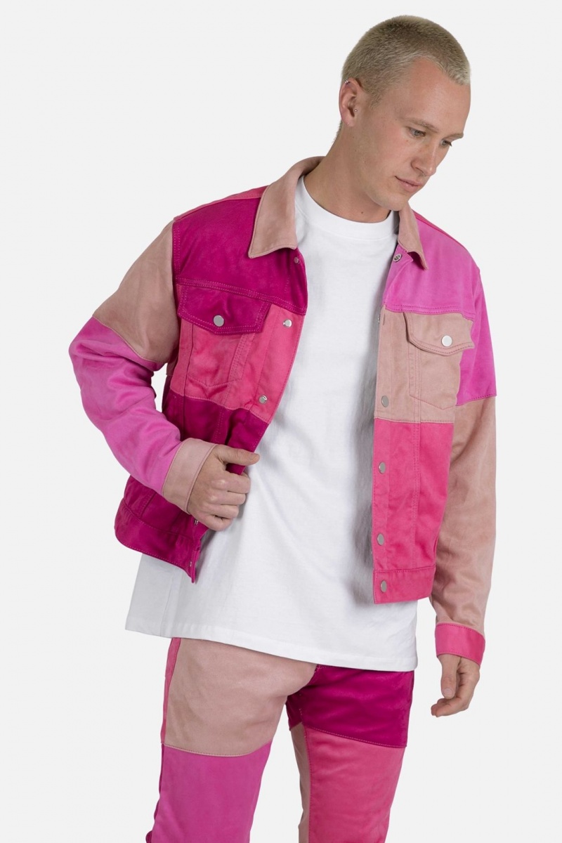 Vestes Mnml Patchwork Daim Trucker Rose Homme | DZF-9561967