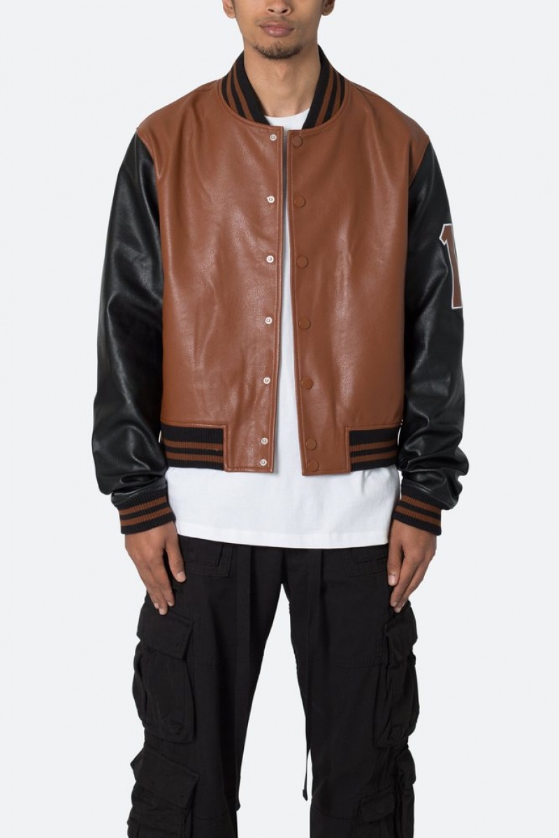 Vestes Mnml PU Varsity Jacket Black/Brown  | XPD-5992659