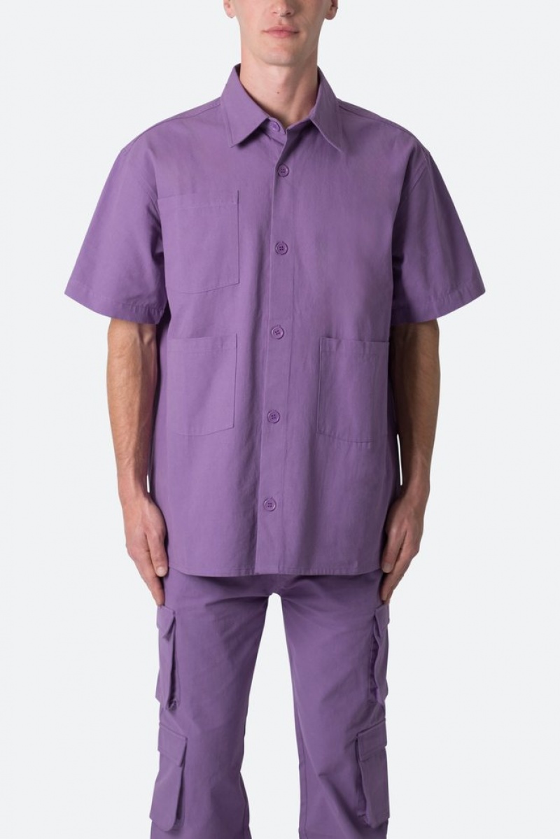 Chemises Mnml Collared Cargo S/S Shirt Violette  | FRE-3973033