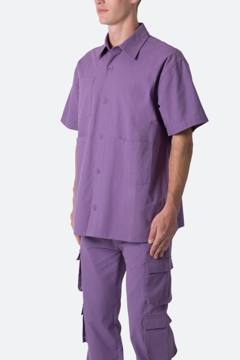 Chemises Mnml Collared Cargo S/S Shirt Violette  | FRE-3973033