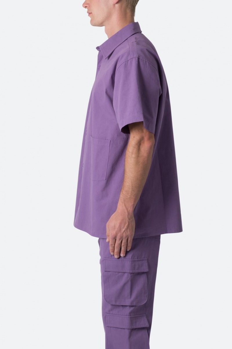 Chemises Mnml Collared Cargo S/S Shirt Violette  | FRE-3973033