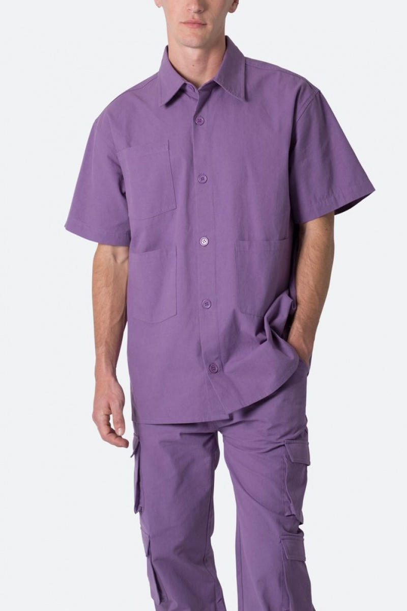 Chemises Mnml Collared Cargo S/S Shirt Violette  | FRE-3973033