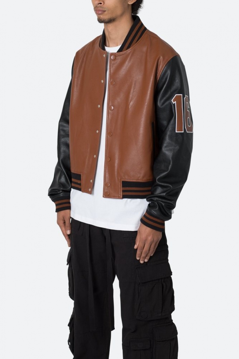 Vestes Mnml PU Varsity Jacket Black/Brown  | XPD-5992659