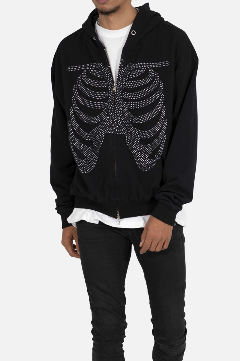 Sweats Mnml Rhinestone Skeleton Zip Up Hoodie Noir Homme | SOP-1965745