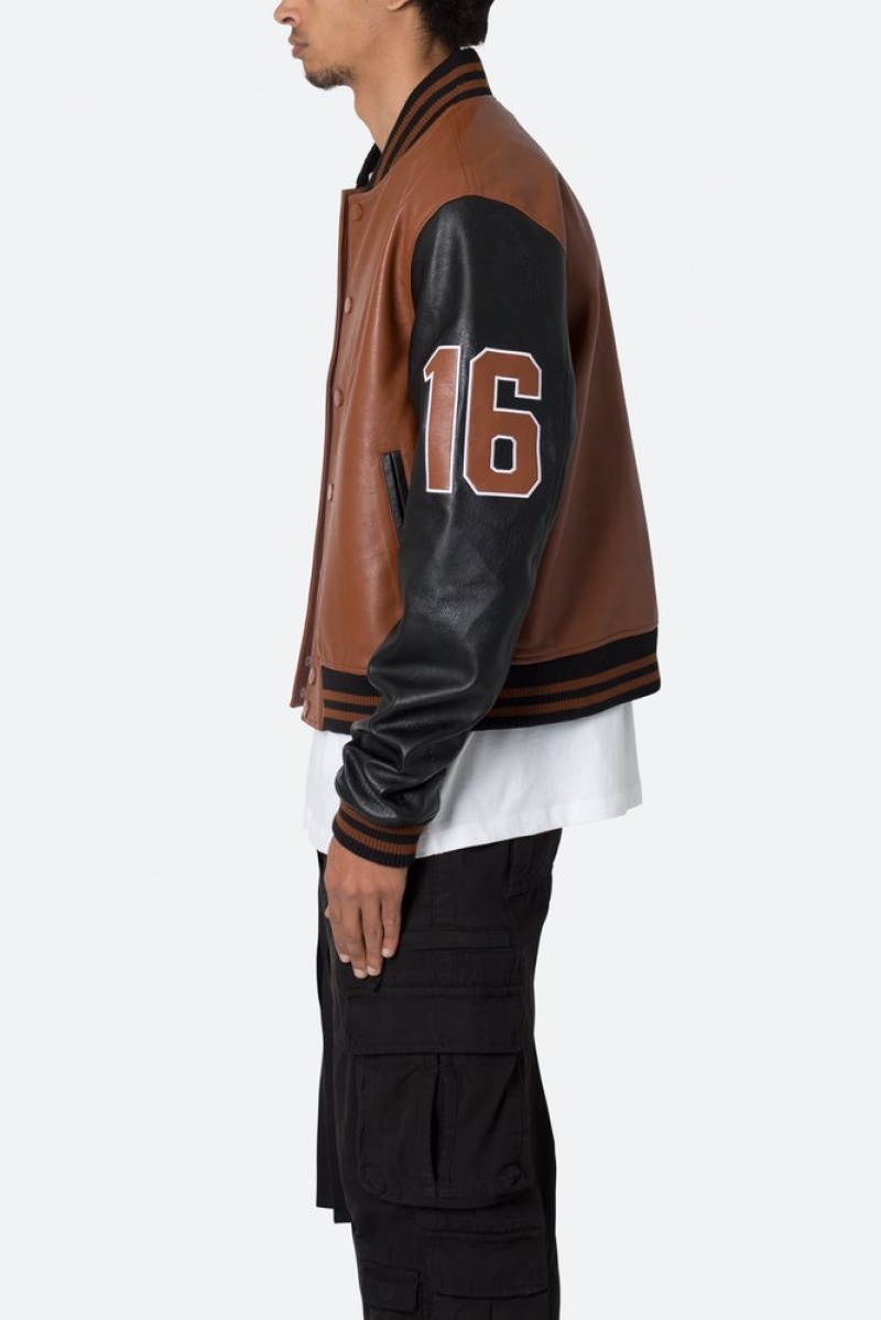 Vestes Mnml PU Varsity Jacket Black/Brown  | XPD-5992659