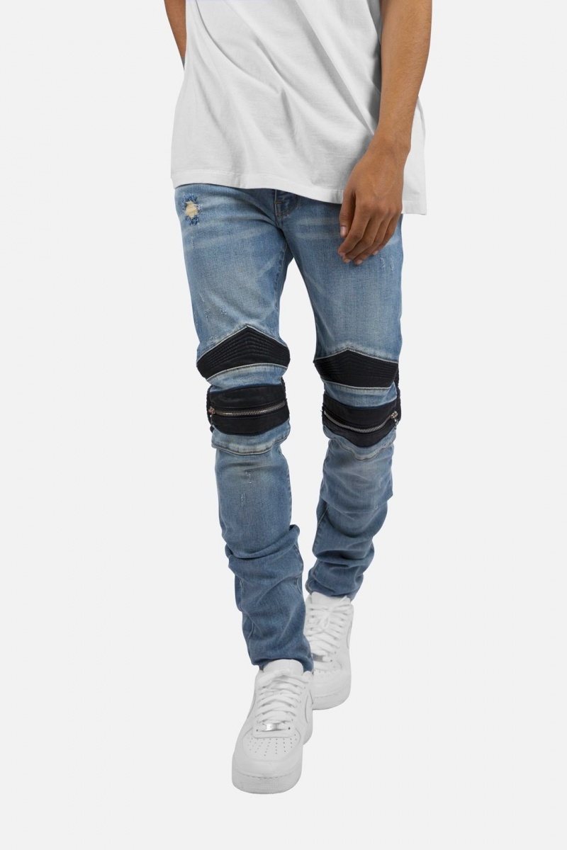 Skinny Denim Mnml X186 Moto Mince Denim Blue/Black Homme | TPP-5881270