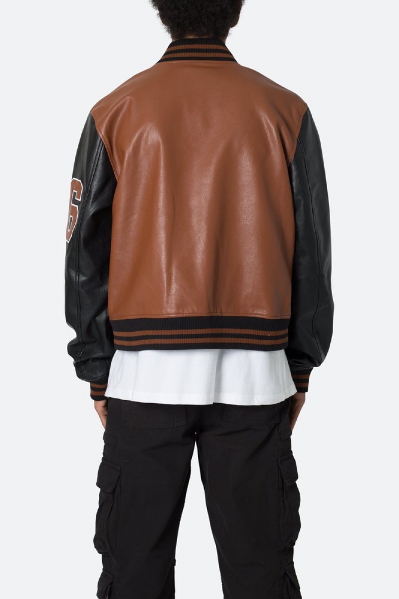 Vestes Mnml PU Varsity Jacket Black/Brown  | XPD-5992659