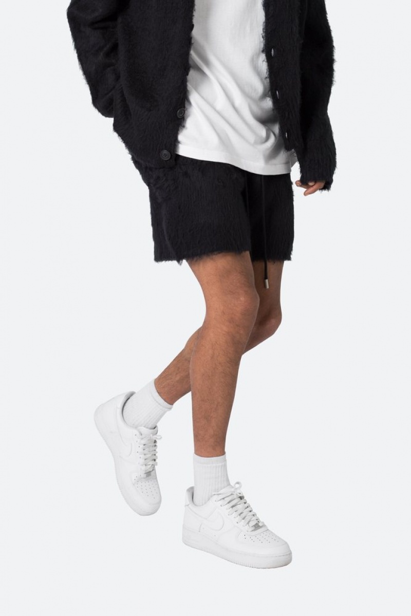 Short Mnml Fuzzy Sweatshorts Noir  | WRF-2965690