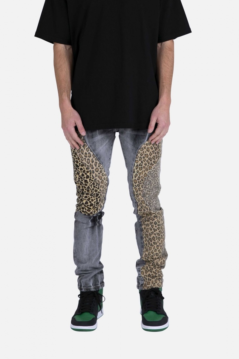 Straight Denim Mnml D422 Leopard Droit Denim Black/Brown Homme | IBY-3646277