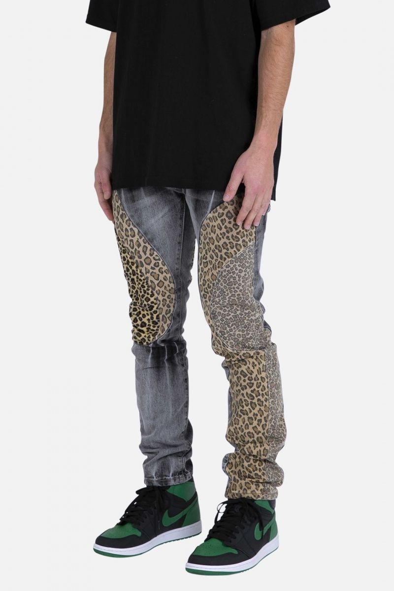 Straight Denim Mnml D422 Leopard Droit Denim Black/Brown Homme | IBY-3646277