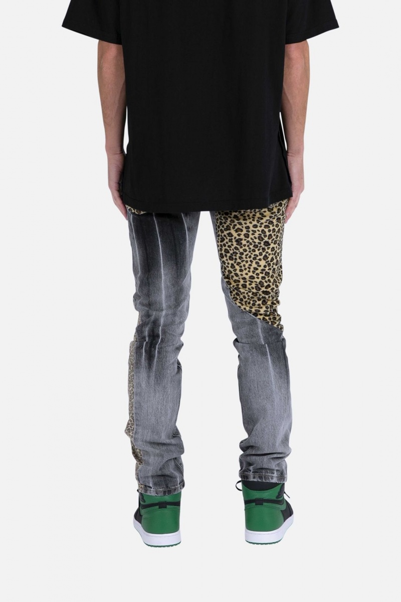 Straight Denim Mnml D422 Leopard Droit Denim Black/Brown Homme | IBY-3646277