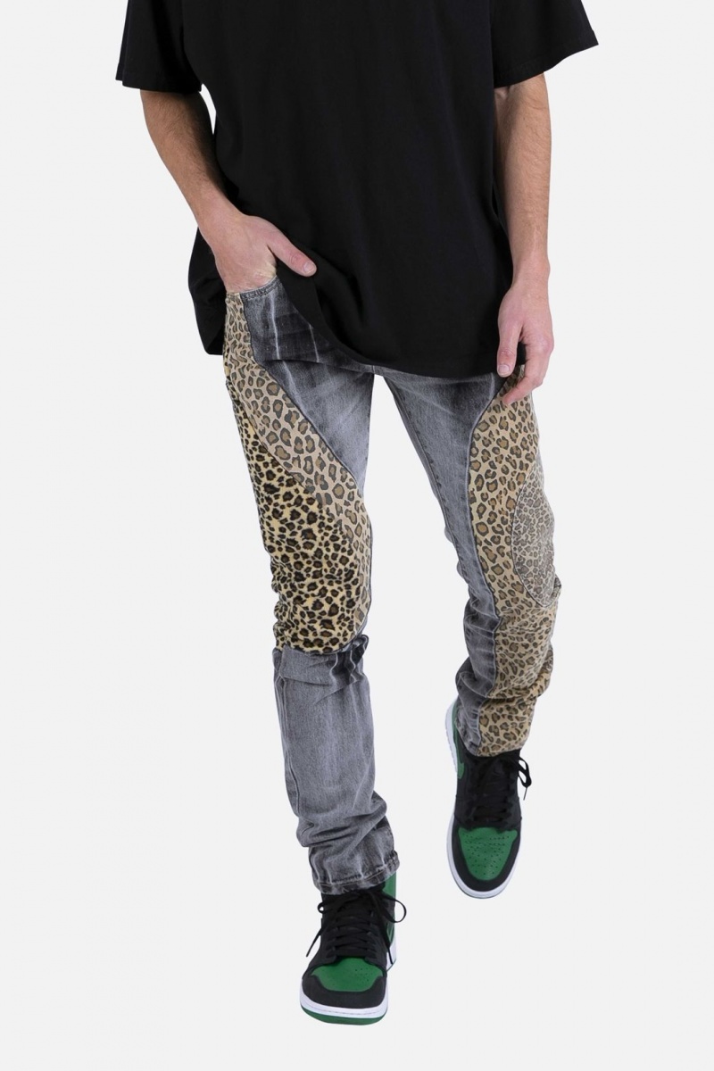 Straight Denim Mnml D422 Leopard Droit Denim Black/Brown Homme | IBY-3646277