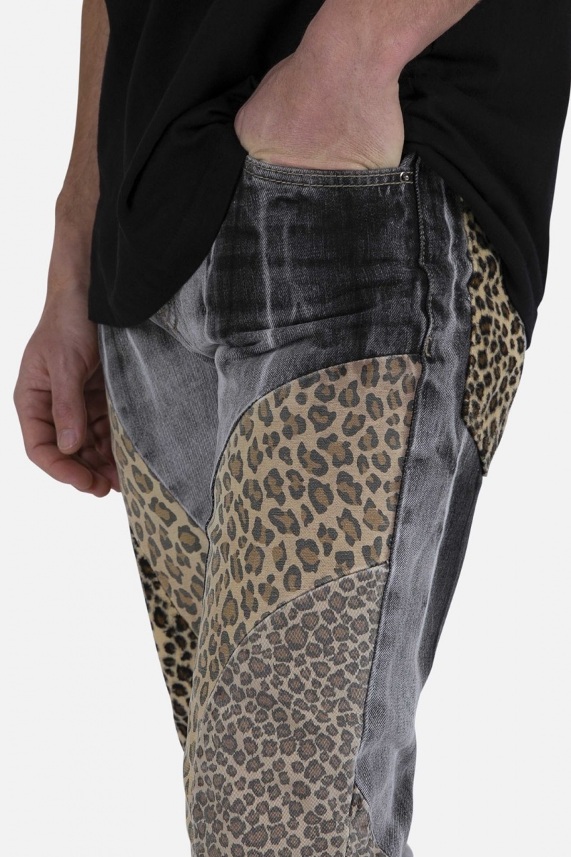 Straight Denim Mnml D422 Leopard Droit Denim Black/Brown Homme | IBY-3646277