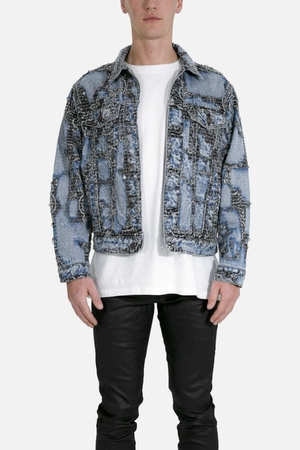 Vestes Mnml Boro Paisley Trucker Jacket Blue/Black Homme | OMJ-1339830