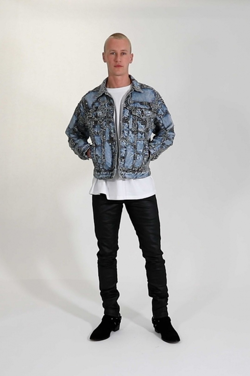 Vestes Mnml Boro Paisley Trucker Jacket Blue/Black Homme | OMJ-1339830