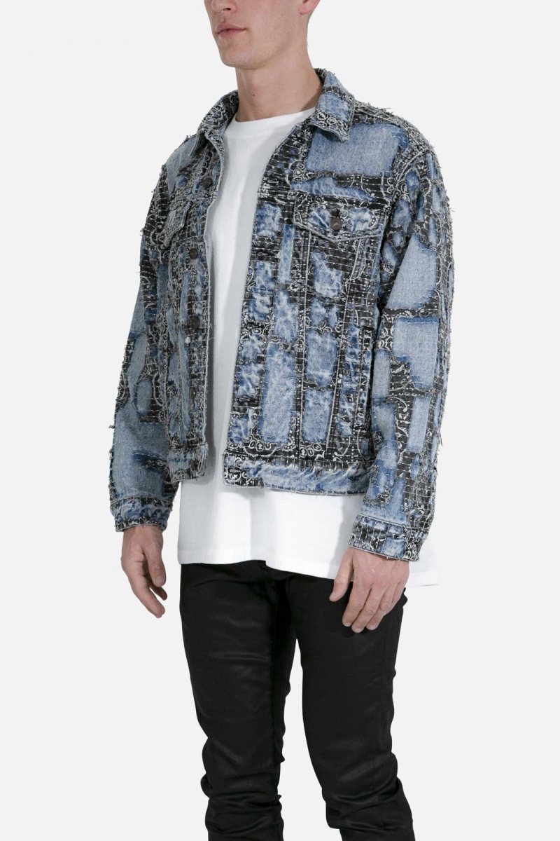 Vestes Mnml Boro Paisley Trucker Jacket Blue/Black Homme | OMJ-1339830