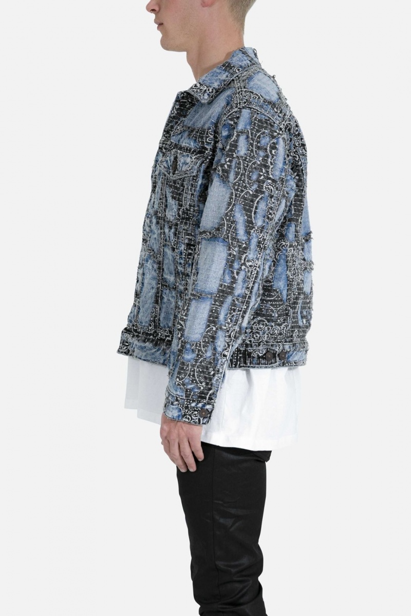 Vestes Mnml Boro Paisley Trucker Jacket Blue/Black Homme | OMJ-1339830