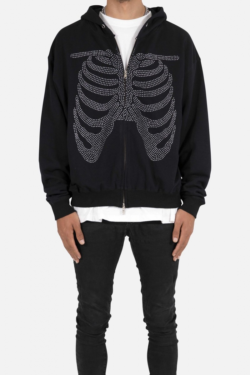 Sweats Mnml Rhinestone Skeleton Zip Up Hoodie Noir Homme | SOP-1965745