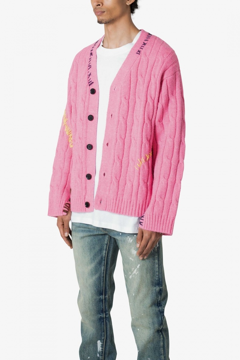 Sweats Mnml Cable Knit Cardigan Pull Rose  | ISM-5674402