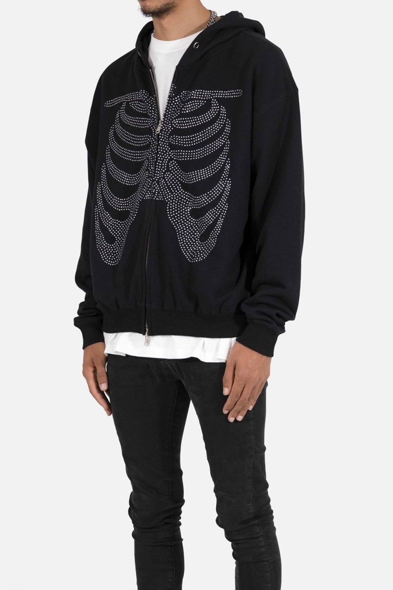 Sweats Mnml Rhinestone Skeleton Zip Up Hoodie Noir Homme | SOP-1965745