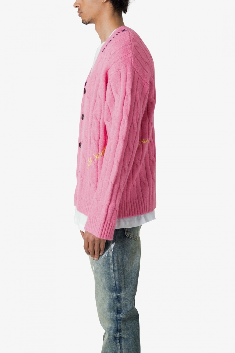 Sweats Mnml Cable Knit Cardigan Pull Rose  | ISM-5674402