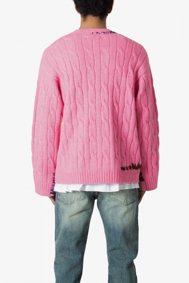 Sweats Mnml Cable Knit Cardigan Pull Rose  | ISM-5674402