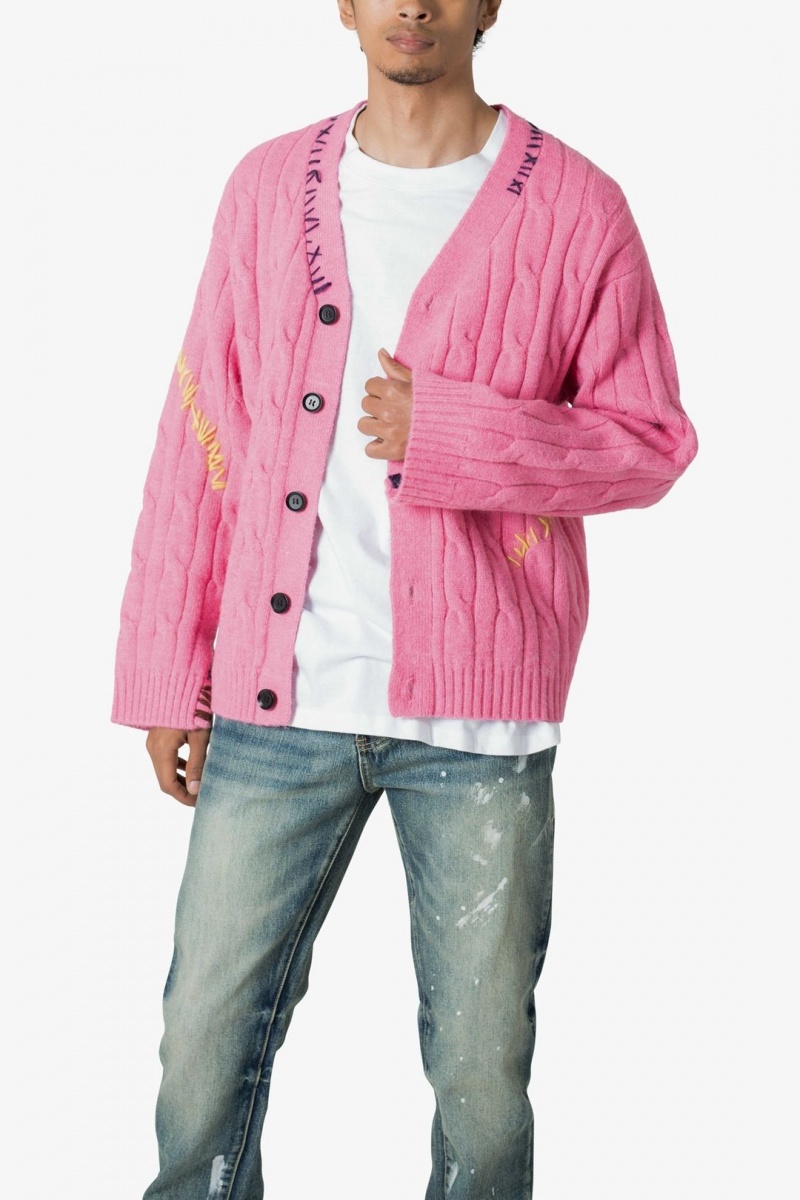 Sweats Mnml Cable Knit Cardigan Pull Rose  | ISM-5674402