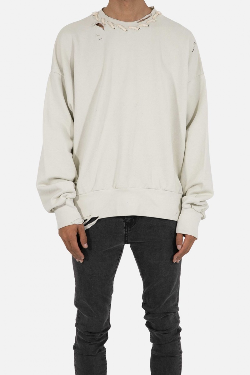 Sweats Mnml Threaded Collar Crewneck Blanche Homme | VJU-6486789