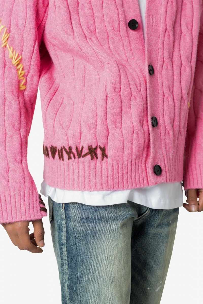 Sweats Mnml Cable Knit Cardigan Pull Rose  | ISM-5674402