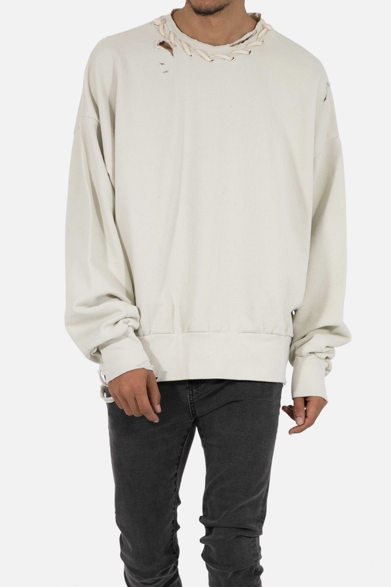 Sweats Mnml Threaded Collar Crewneck Blanche Homme | VJU-6486789