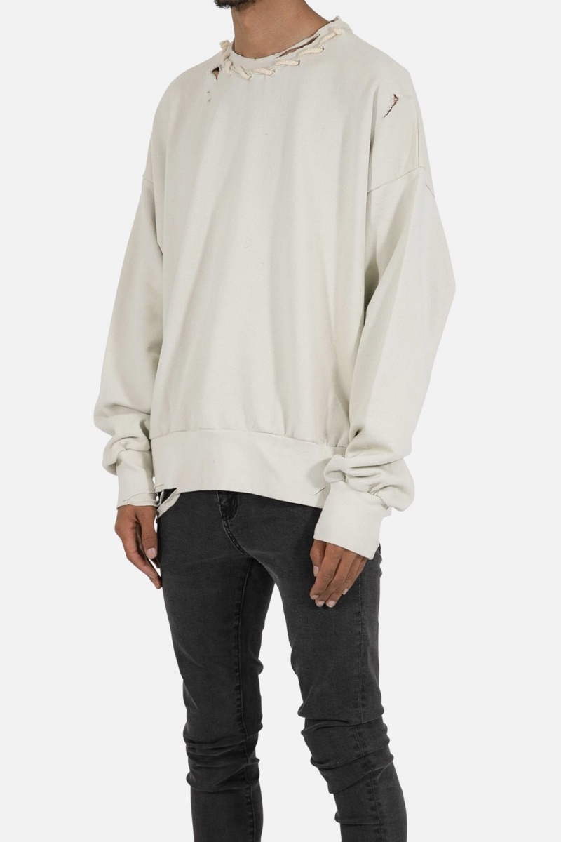 Sweats Mnml Threaded Collar Crewneck Blanche Homme | VJU-6486789