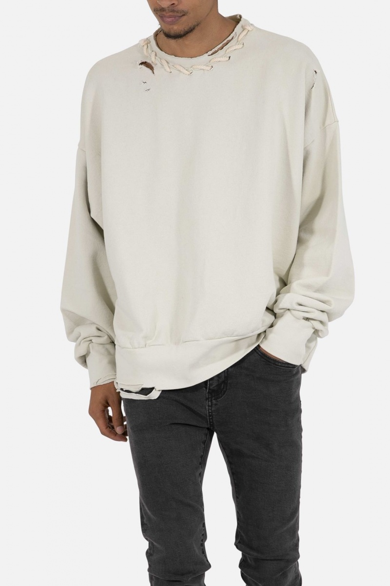 Sweats Mnml Threaded Collar Crewneck Blanche Homme | VJU-6486789