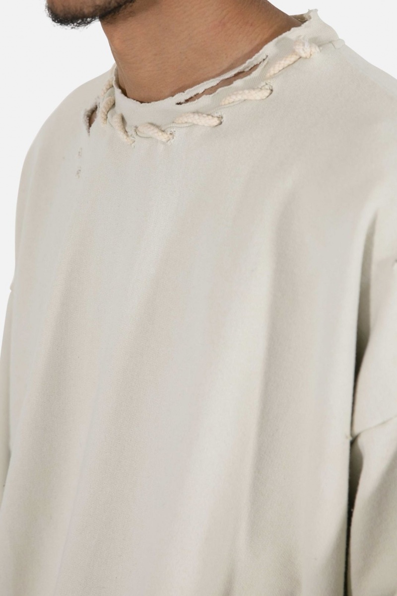 Sweats Mnml Threaded Collar Crewneck Blanche Homme | VJU-6486789