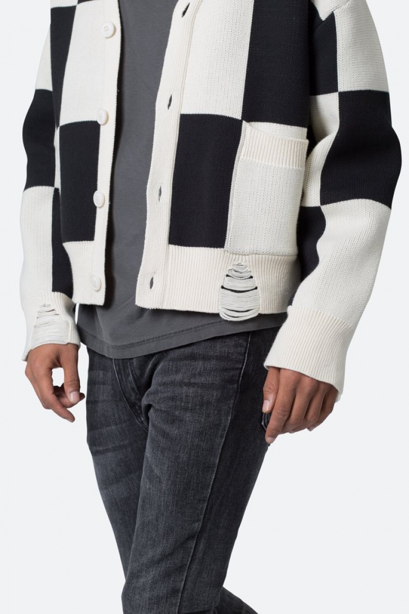 Sweats Mnml Checkered Cardigan Black/White  | UBJ-9365633