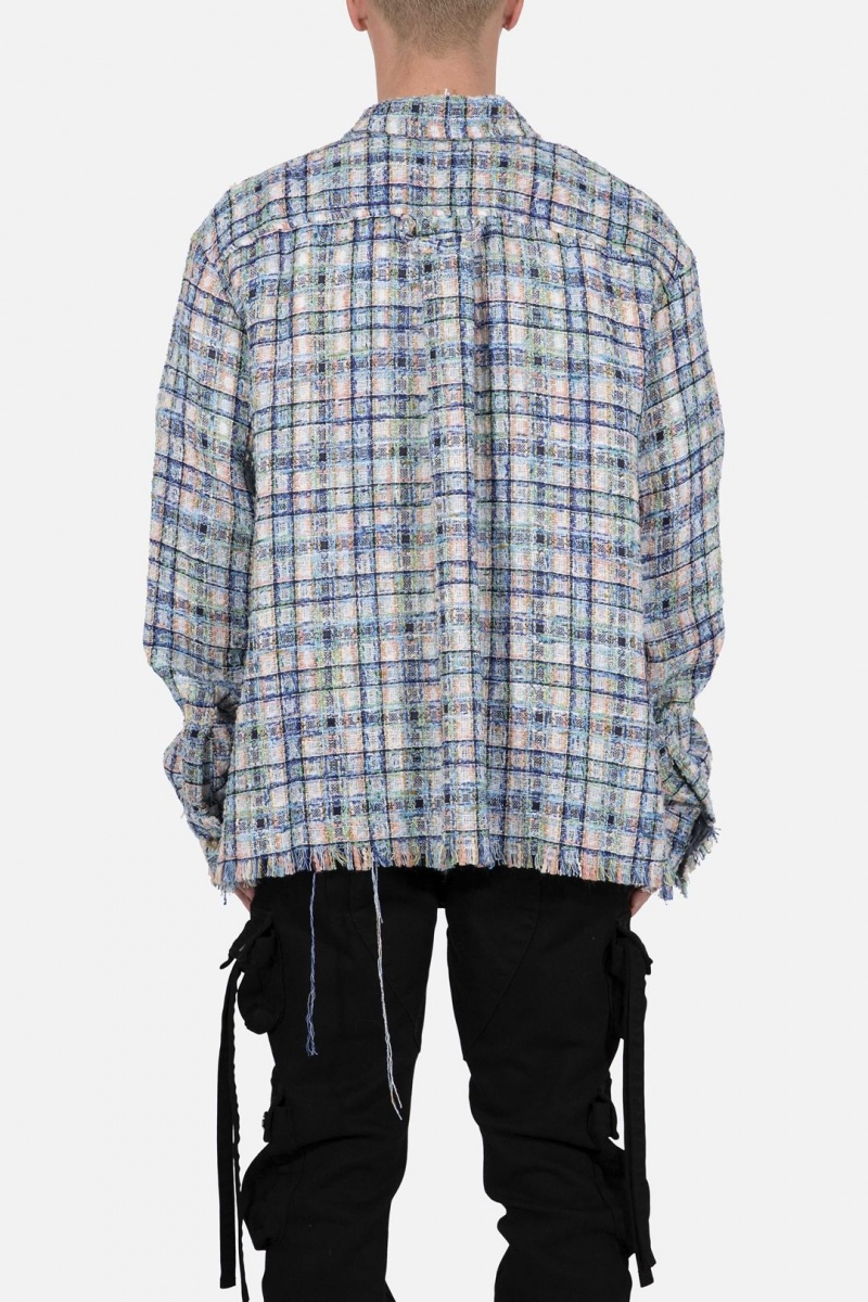 Chemises Mnml Heavyweight Raw Edge Flannel Blue/White Homme | WHO-8070622