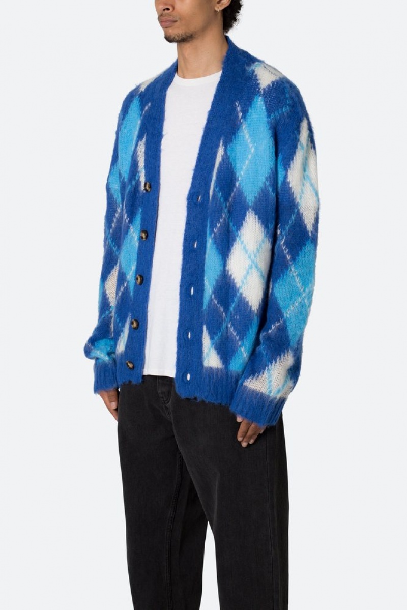 Sweats Mnml Argyle Cardigan Pull Blue/White  | TQK-0184455