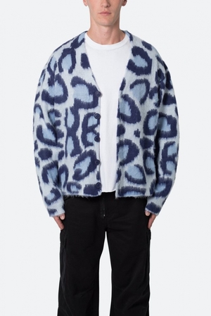 Sweats Mnml Mohair Leopard Cardigan Pull Bleu  | KYS-5322813