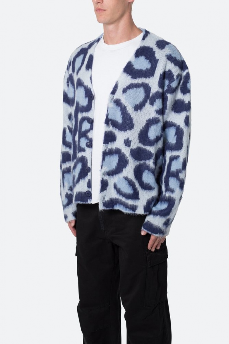 Sweats Mnml Mohair Leopard Cardigan Pull Bleu  | KYS-5322813