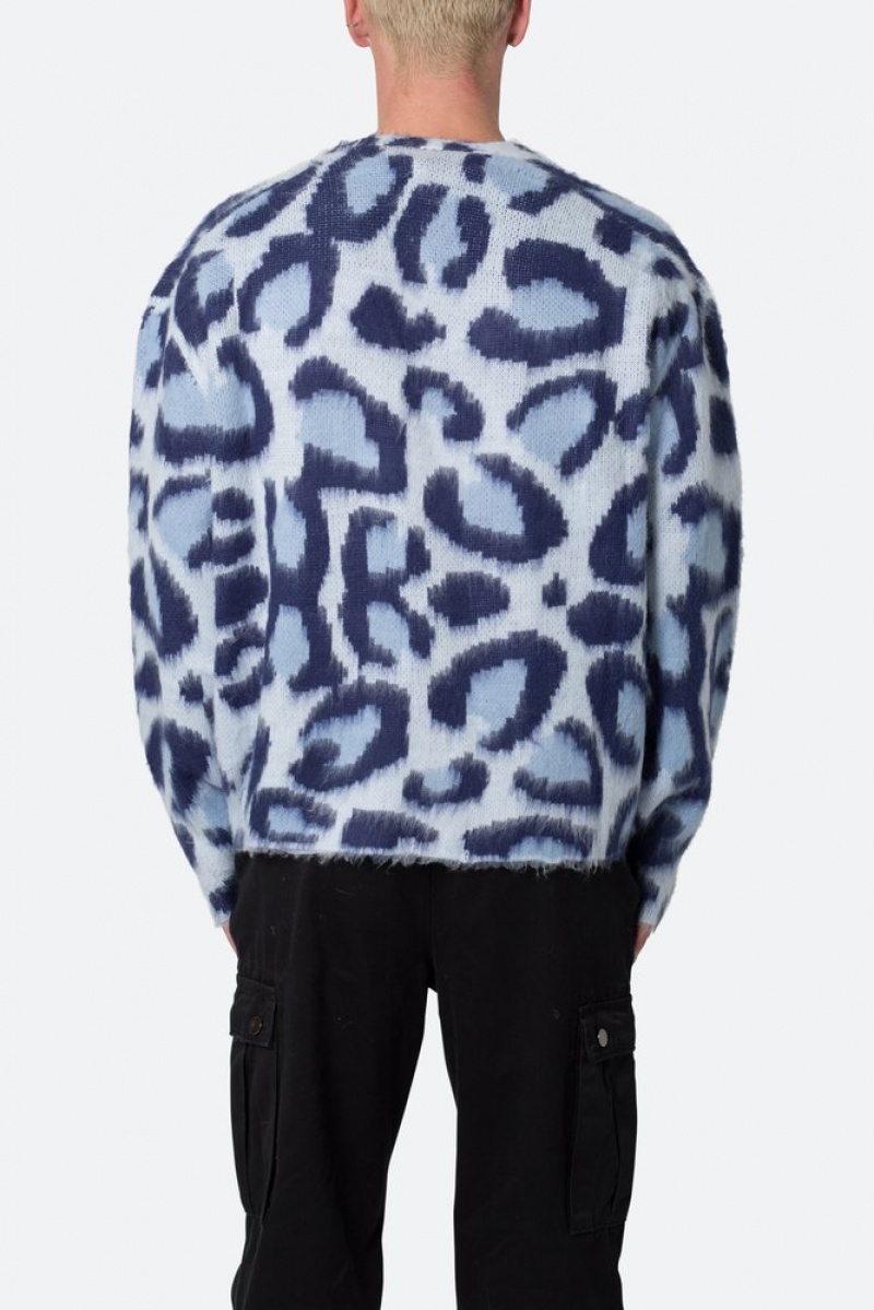 Sweats Mnml Mohair Leopard Cardigan Pull Bleu  | KYS-5322813