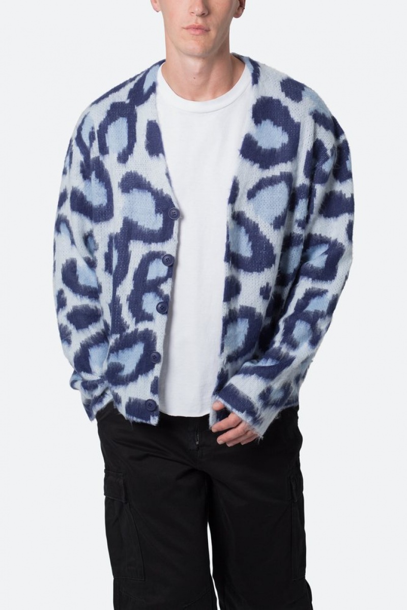 Sweats Mnml Mohair Leopard Cardigan Pull Bleu  | KYS-5322813