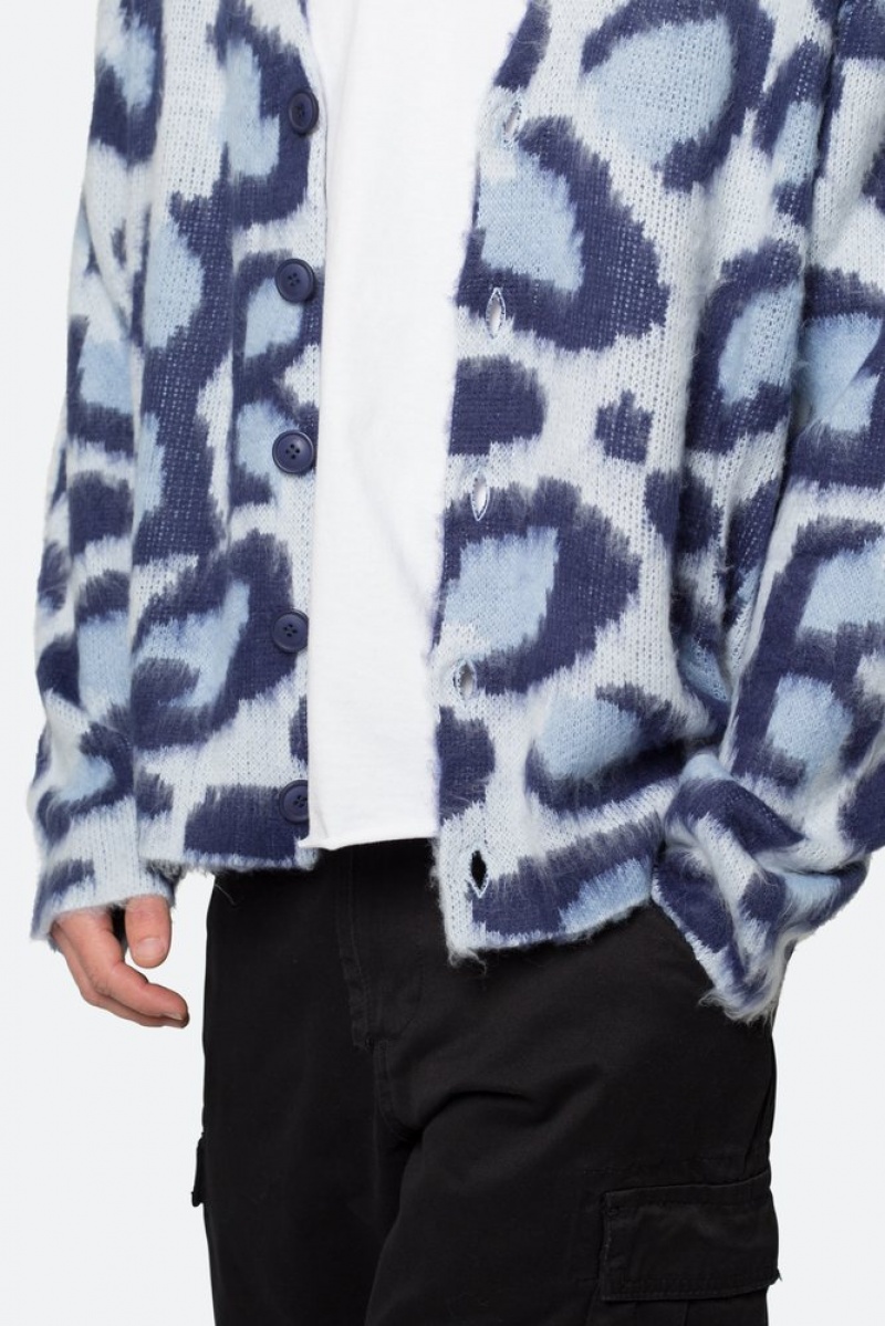 Sweats Mnml Mohair Leopard Cardigan Pull Bleu  | KYS-5322813