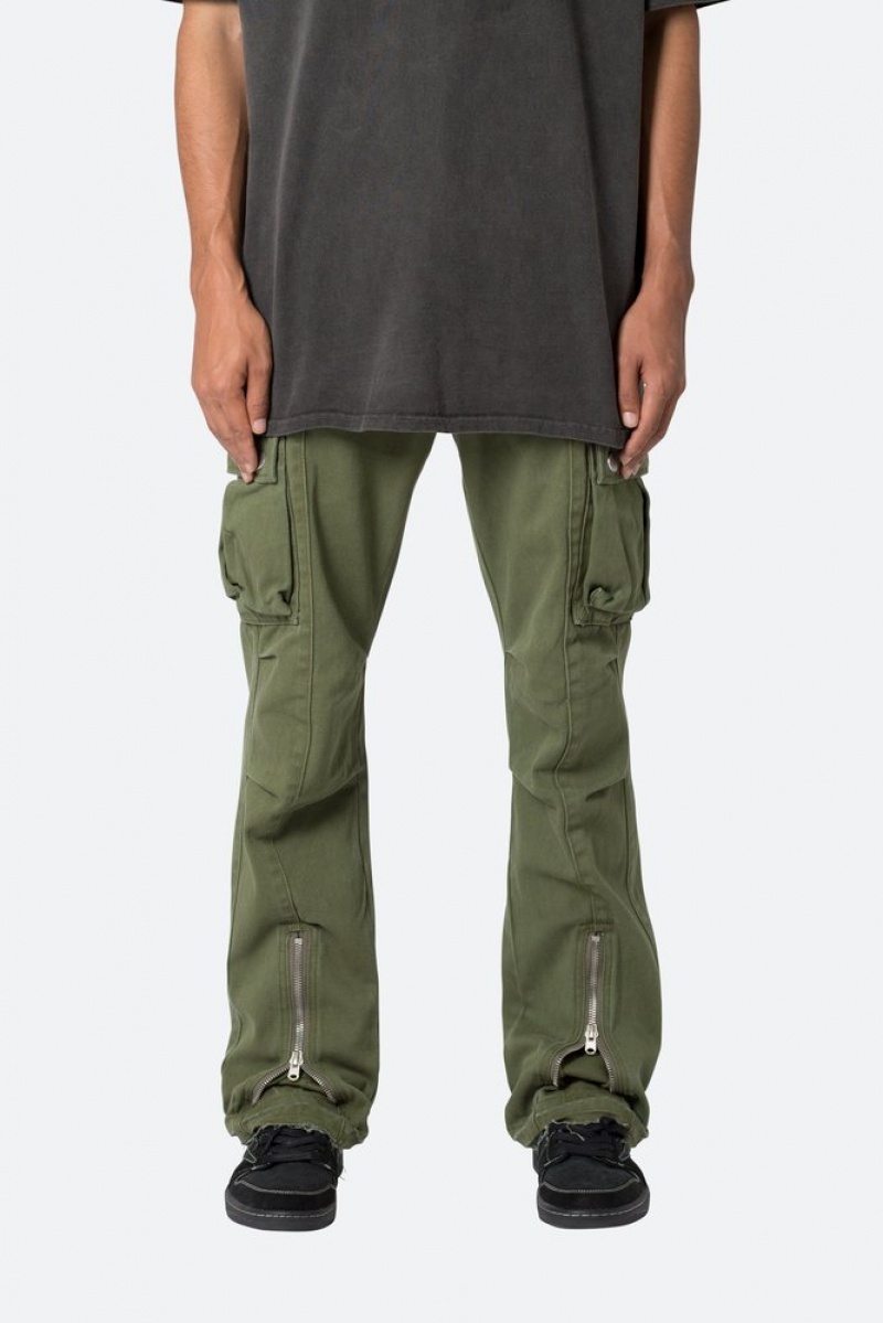 Cargos Mnml Front Zip Flare Cargo Pants Vert Olive  | UEE-0367895