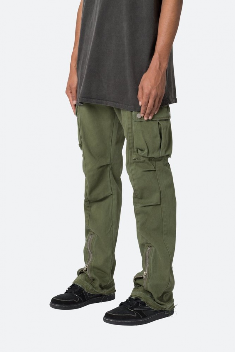 Cargos Mnml Front Zip Flare Cargo Pants Vert Olive  | UEE-0367895