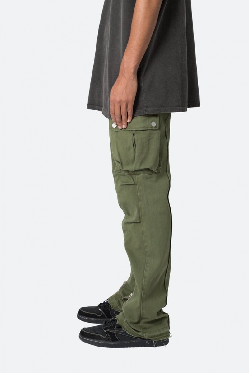 Cargos Mnml Front Zip Flare Cargo Pants Vert Olive  | UEE-0367895