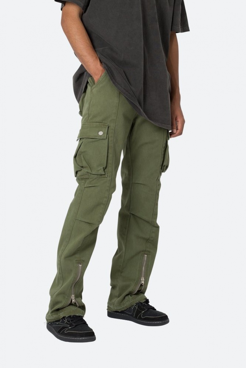 Cargos Mnml Front Zip Flare Cargo Pants Vert Olive  | UEE-0367895